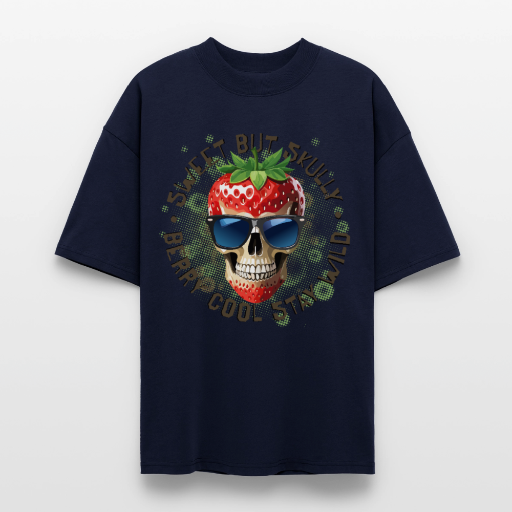 Strawberry Skull Design – Oversized Unisex Bio T-Shirt - Navy