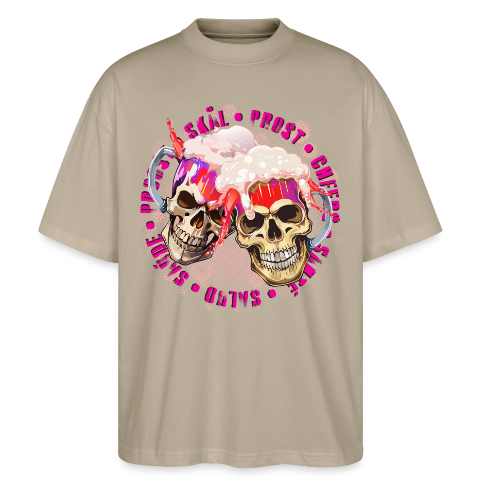 Party Skull Design Pink – Oversized Unisex Bio T-Shirt - Steingrau