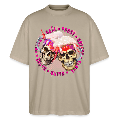 Party Skull Design Pink – Oversized Unisex Bio T-Shirt - Steingrau