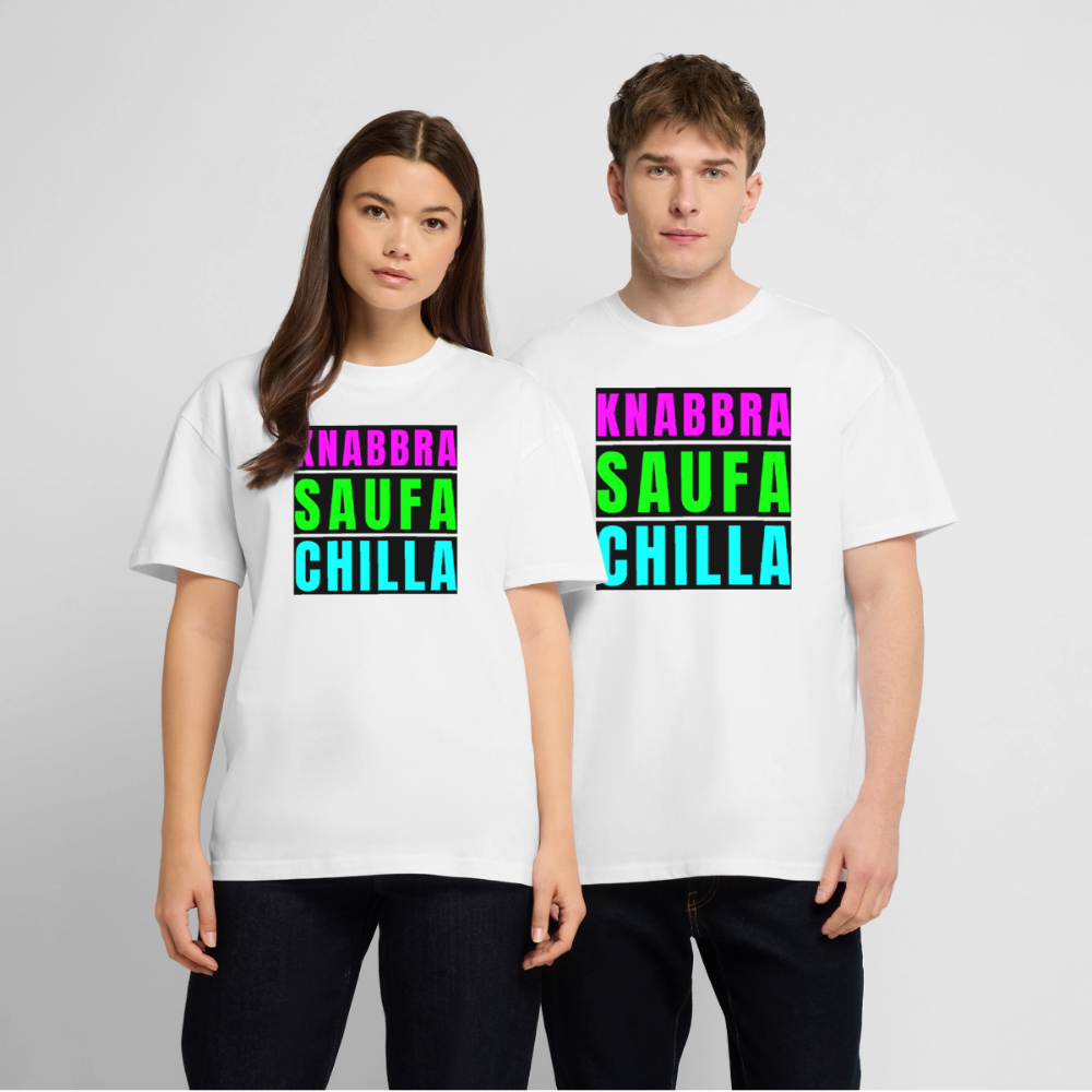 Knabbra Saufa Chilla Design – Oversized Unisex Bio T-Shirt - Weiß