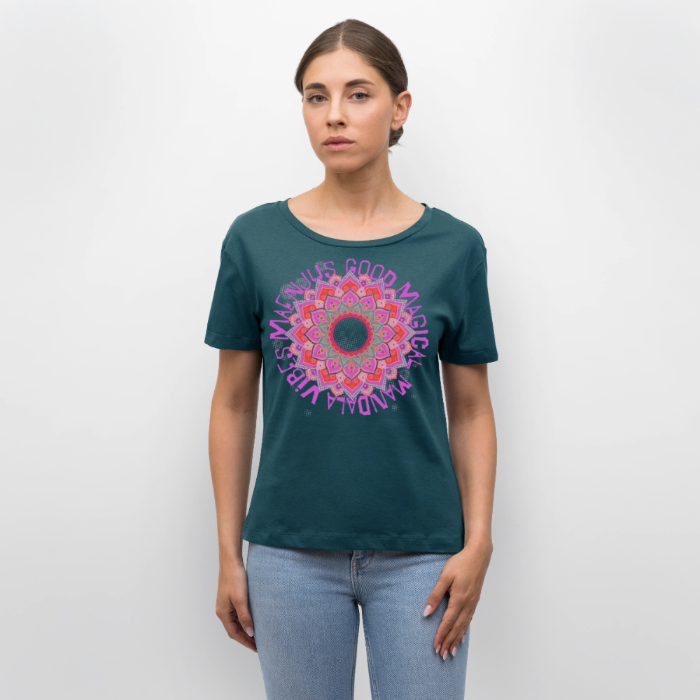 Mandala Pink Design – Rundhals Frauen Bio-T-Shirt - Dunkles Petrol