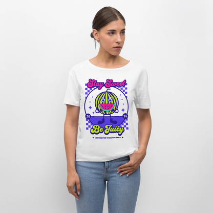 Stay Sweet Design – Rundhals Frauen Bio-T-Shirt - Weiß