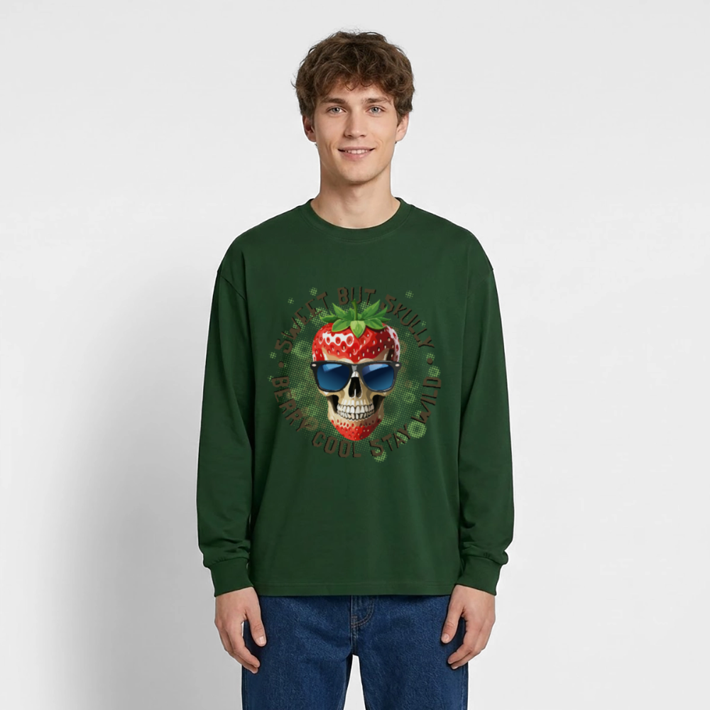 Strawberry Skull Design – Oversized Langarmshirt - Flaschengrün