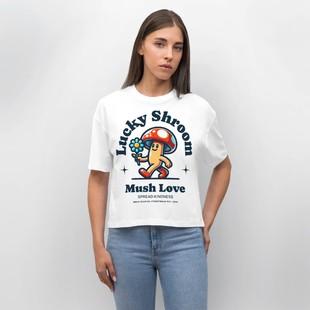 Lucky Shroom Design – Frauen Boxy Bio-T-Shirt - Weiß