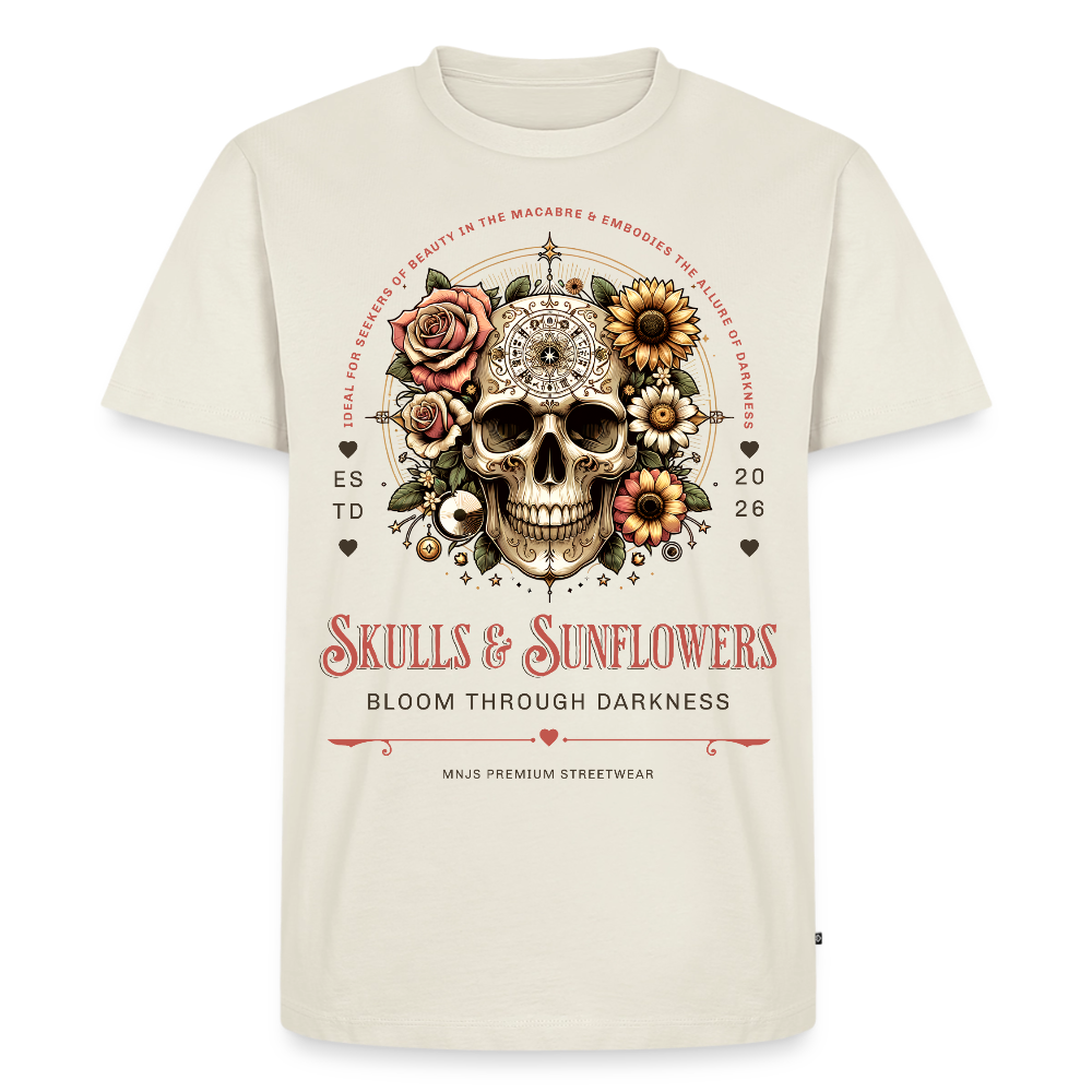 Skull & Sunflowers Design – Männer Premium T-Shirt - Naturweiß