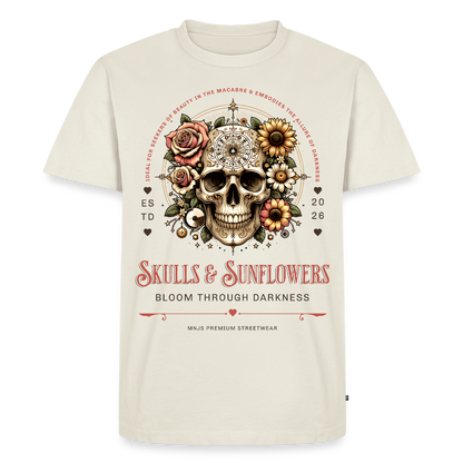 Skull & Sunflowers Design – Männer Premium T-Shirt - Naturweiß