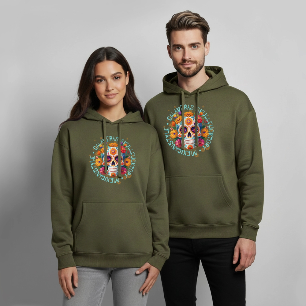 Sugar Skull Blumen Design – Oversized Unisex Hoodie - Khaki