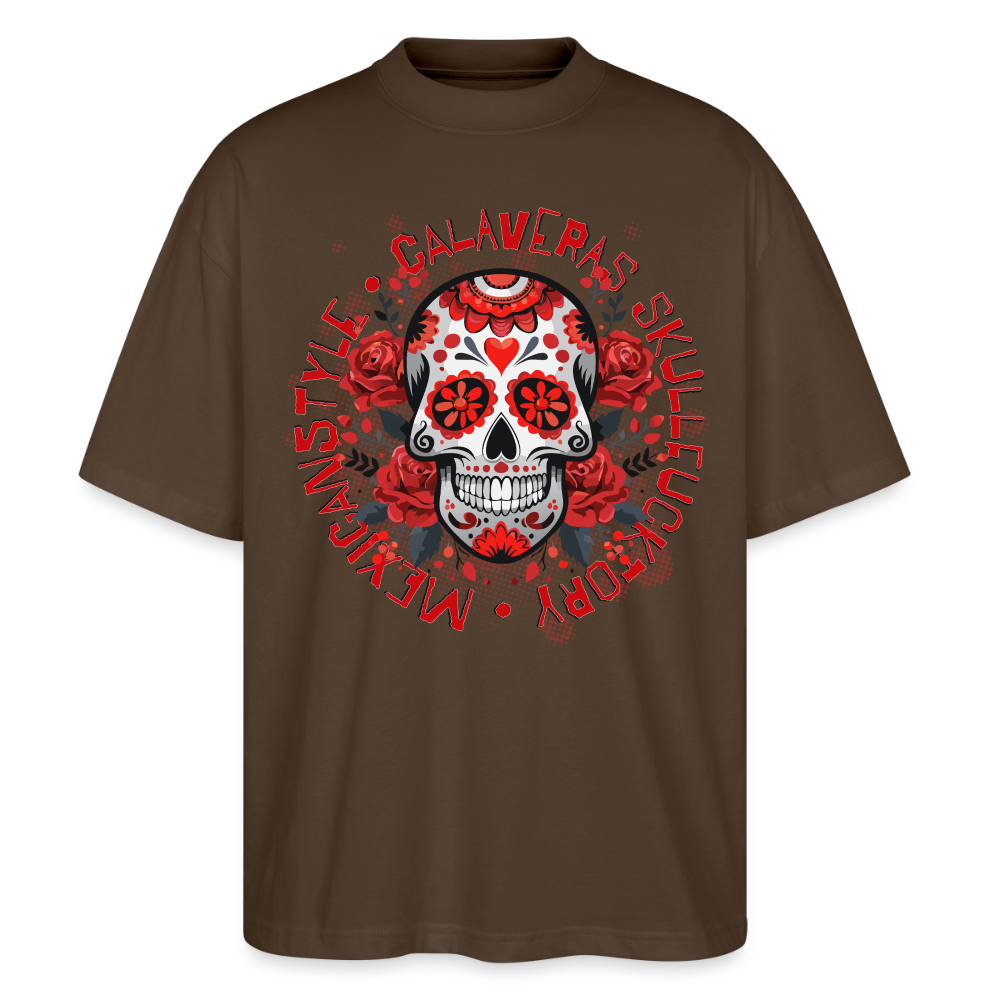 Sugar Skull Rosen Design - Oversized Unisex Bio T-Shirt - Dunkelbraun