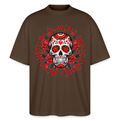 Sugar Skull Rosen Design - Oversized Unisex Bio T-Shirt - Dunkelbraun