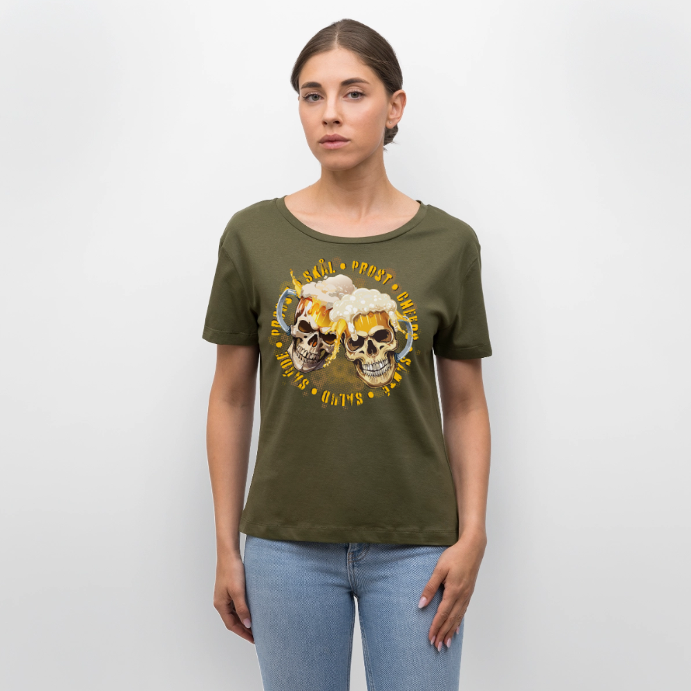 Party Skull Design – Rundhals Frauen Bio-T-Shirt - Khaki