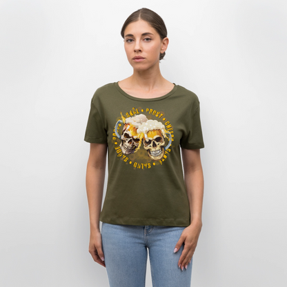 Party Skull Design – Rundhals Frauen Bio-T-Shirt - Khaki