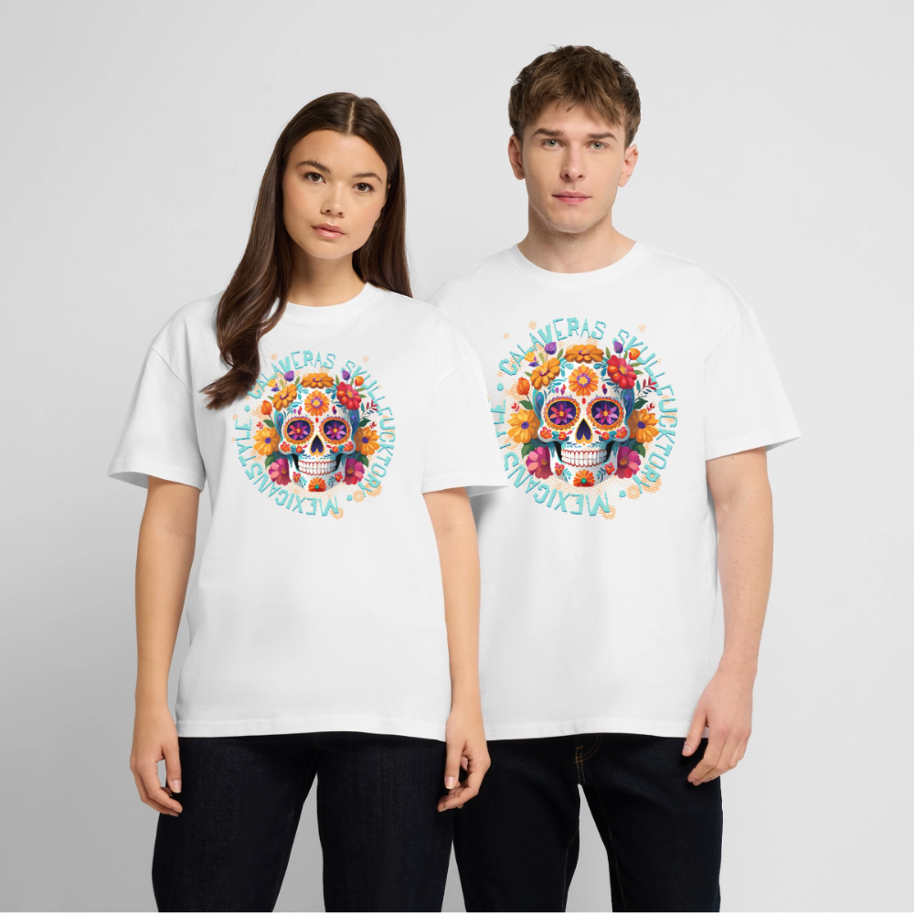 Sugar Skull Blumen – Oversized Unisex Bio T-Shirt - Weiß