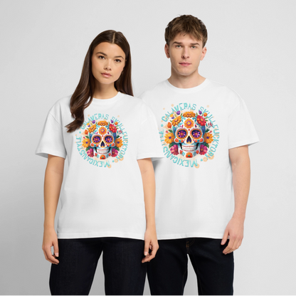 Sugar Skull Blumen – Oversized Unisex Bio T-Shirt - Weiß