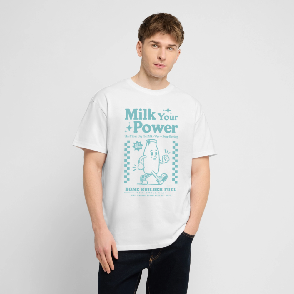 Milk Your Power Design – Oversized Unisex Bio T-Shirt - Weiß