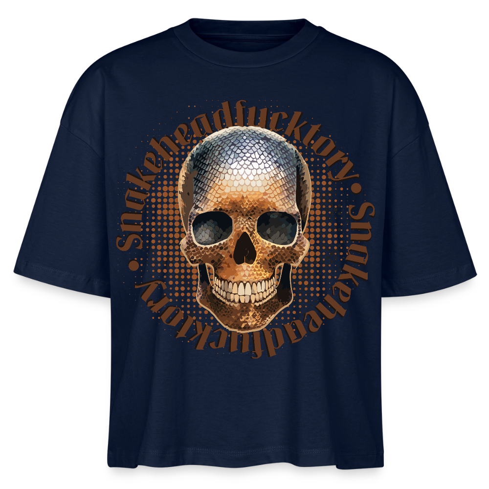 Snake Skull Design – Frauen Boxy Bio-T-Shirt - Navy