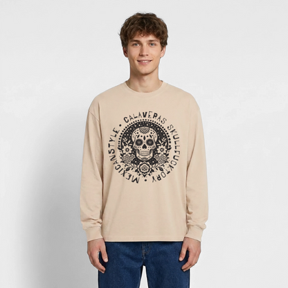 Sugar Skull Black Design - Oversized Langarmshirt - Sand