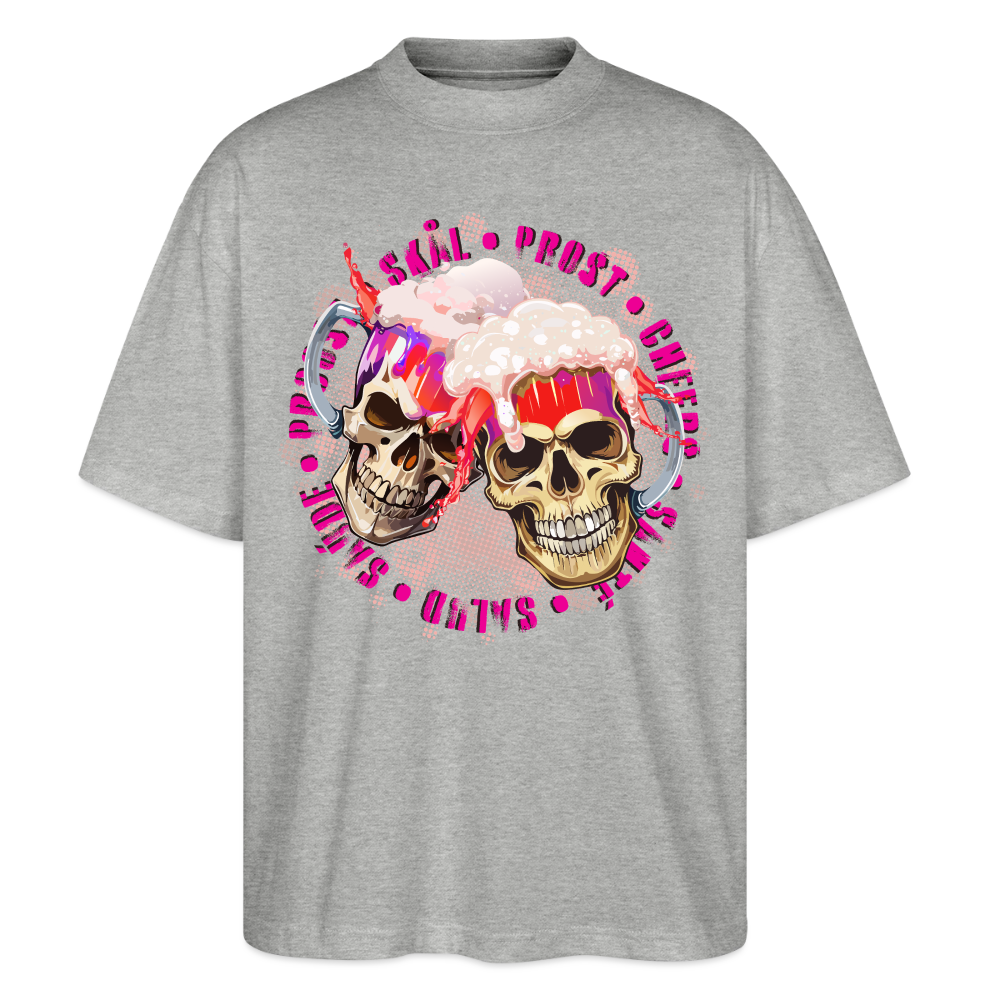 Party Skull Design Pink – Oversized Unisex Bio T-Shirt - Grau meliert