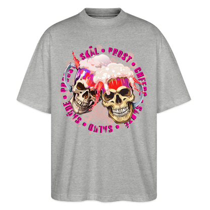 Party Skull Design Pink – Oversized Unisex Bio T-Shirt - Grau meliert