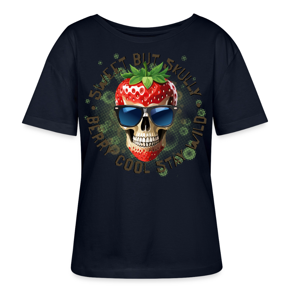 Strawberry Skull Design – Rundhals Frauen Bio-T-Shirt - Navy