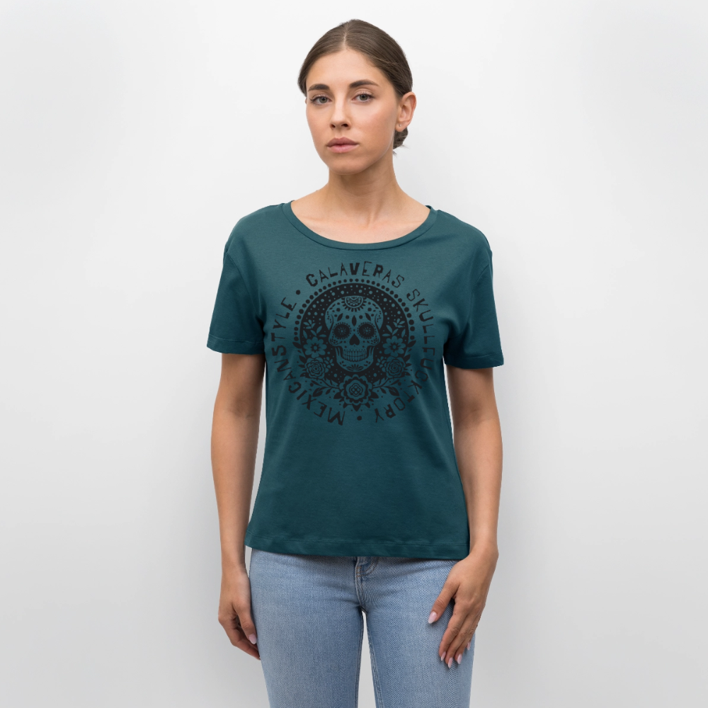 Sugar Skull Black Design - Rundhals Frauen Bio-T-Shirt - Dunkles Petrol