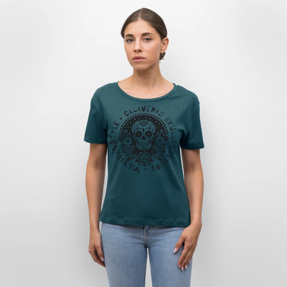 Sugar Skull Black Design - Rundhals Frauen Bio-T-Shirt - Dunkles Petrol