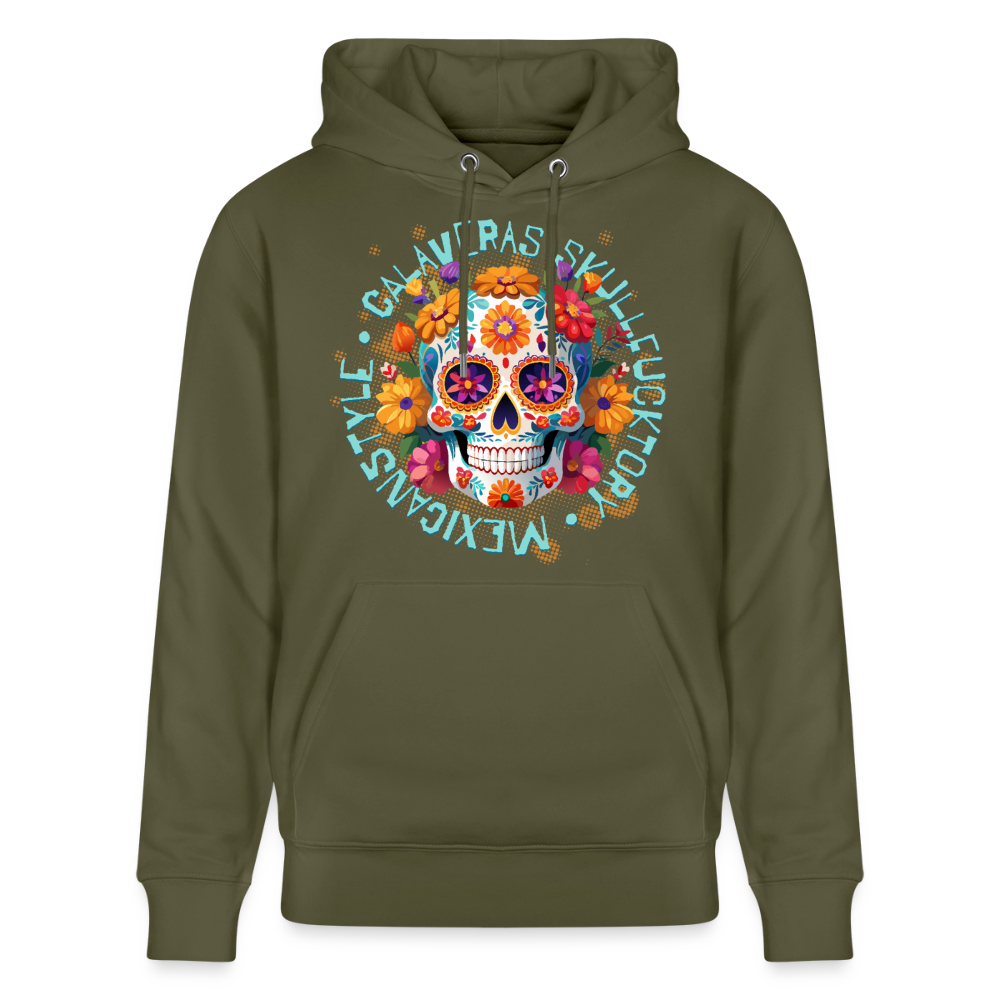 Sugar Skull Blumen Design – Unisex Bio-Hoodie - Khaki Grün