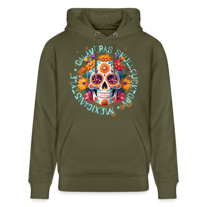 Sugar Skull Blumen Design – Unisex Bio-Hoodie - Khaki Grün