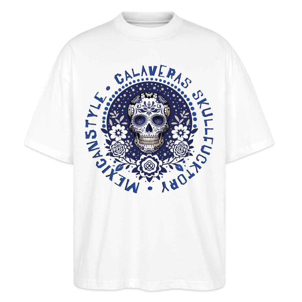 Sugar Skull Blau Design – Oversized Unisex Bio T-Shirt - Weiß