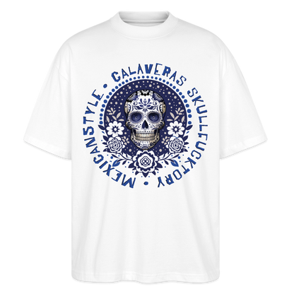 Sugar Skull Blau Design – Oversized Unisex Bio T-Shirt - Weiß
