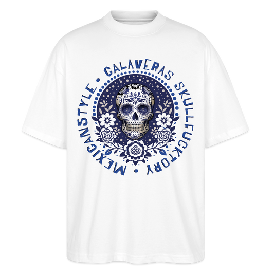 Sugar Skull Blau Design – Oversized Unisex Bio T-Shirt - Weiß