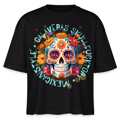 Sugar Skull Blumen Design - Frauen Boxy Bio-T-Shirt - Schwarz