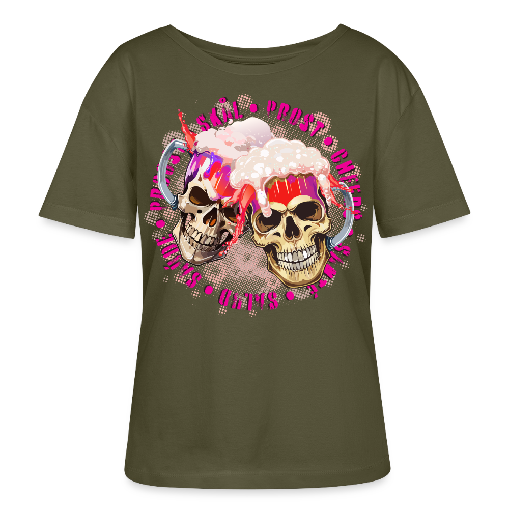 Party Skull Design Pink – Rundhals Frauen Bio-T-Shirt - Khaki
