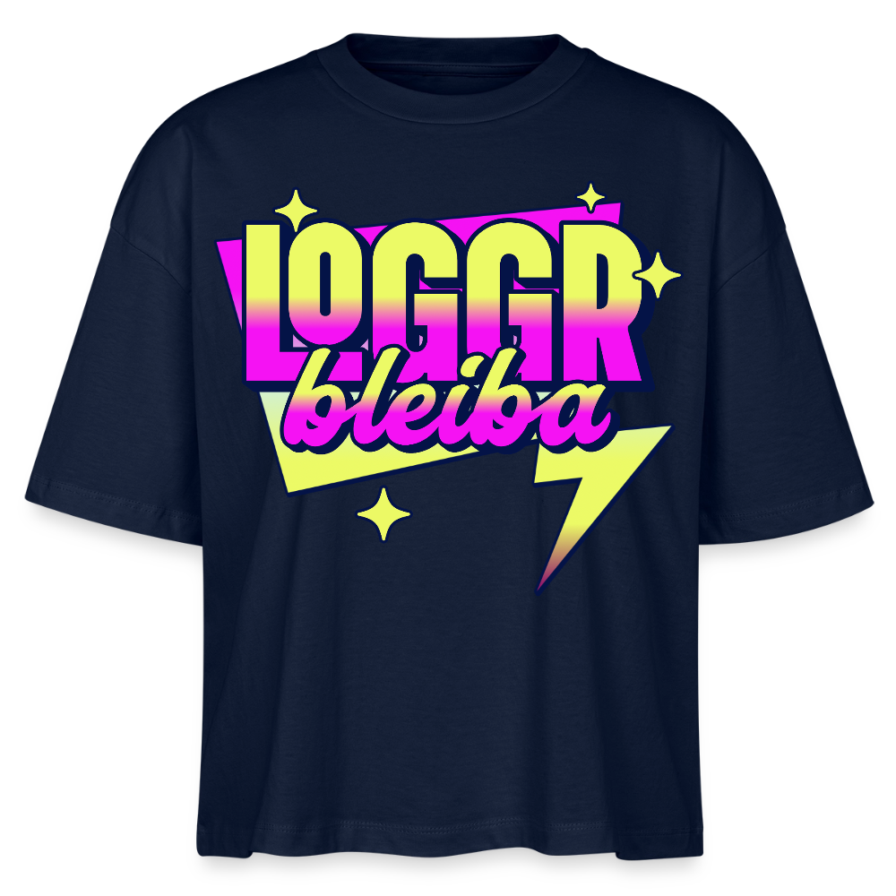 Logo bleibt Design – Frauen Boxy Bio-T-Shirt - Navy