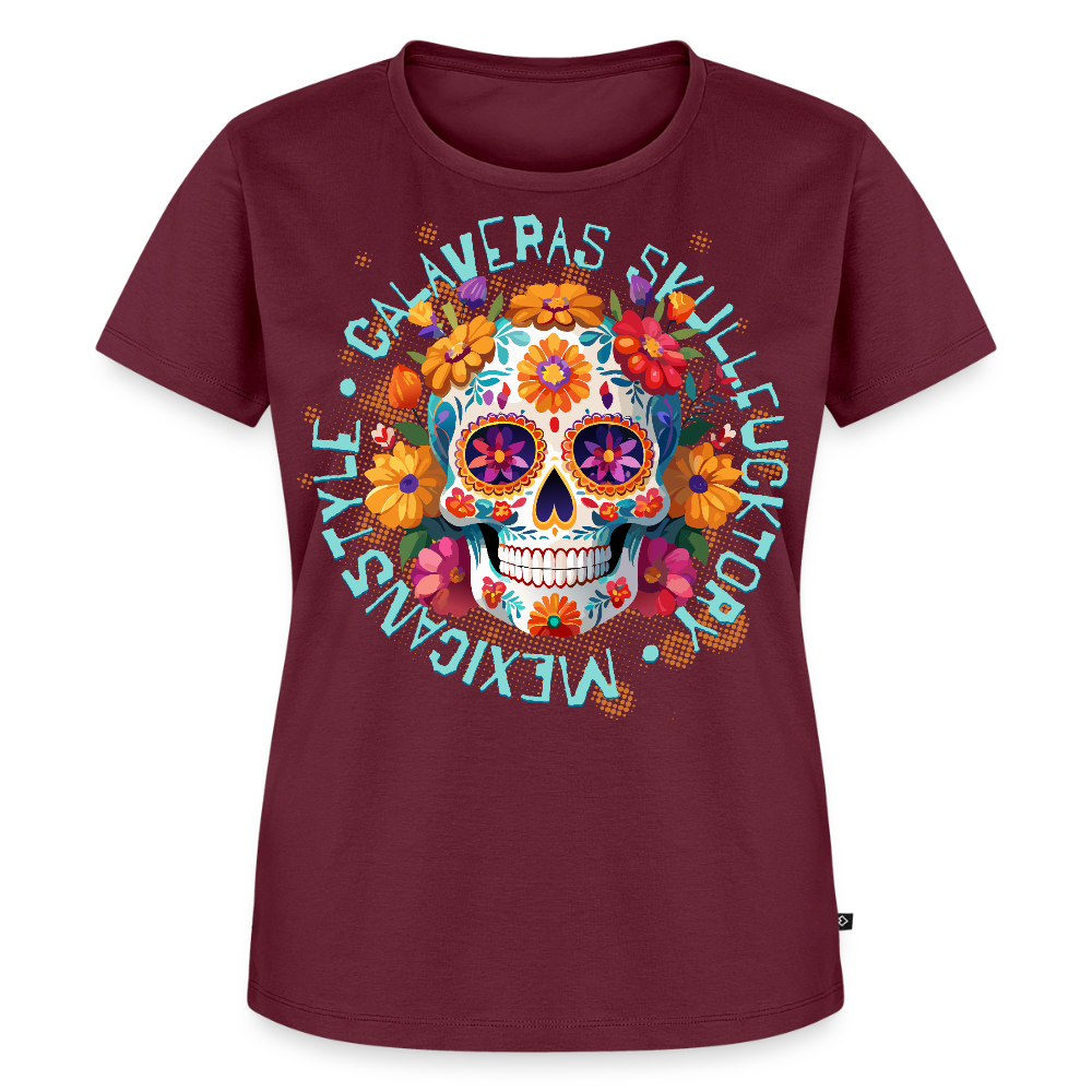 Sugar Skull Blumen Design – Frauen Premium T-Shirt - Burgunderrot