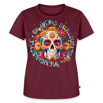 Sugar Skull Blumen Design – Frauen Premium T-Shirt - Burgunderrot