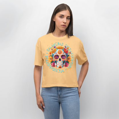 Sugar Skull Blumen Design - Frauen Boxy Bio-T-Shirt - Mispel