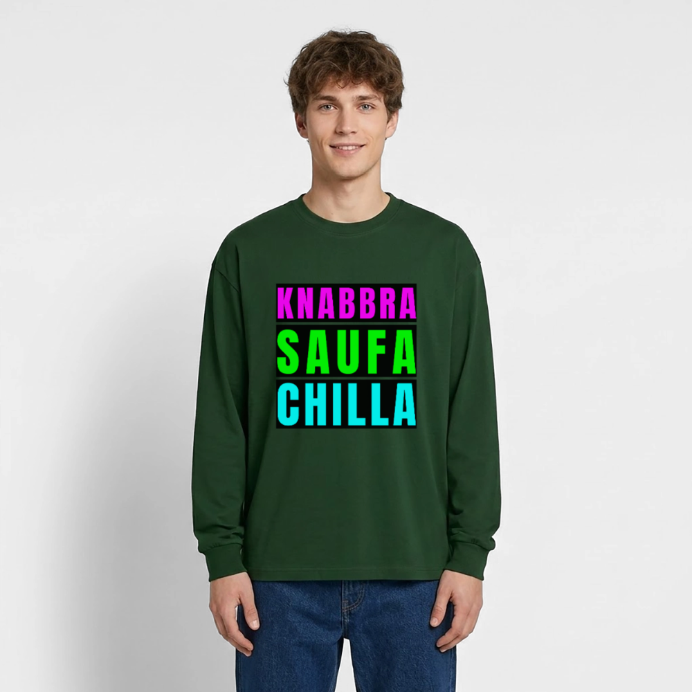 Knabbra Saufa Chilla Design – Oversized Langarmshirt - Flaschengrün