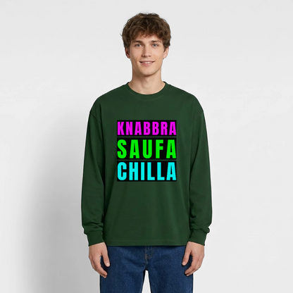 Knabbra Saufa Chilla Design – Oversized Langarmshirt - Flaschengrün