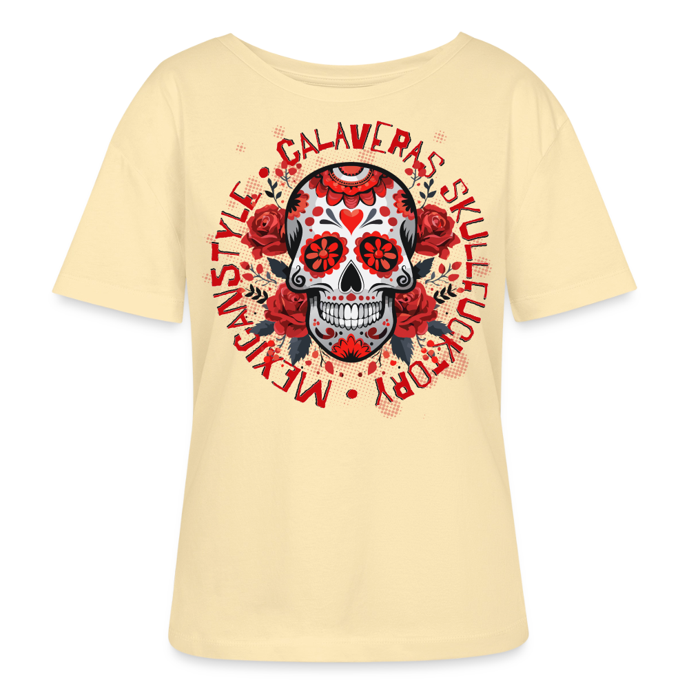Sugar Skull Rosen Design - Rundhals Frauen Bio-T-Shirt - Creme