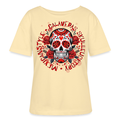 Sugar Skull Rosen Design - Rundhals Frauen Bio-T-Shirt - Creme