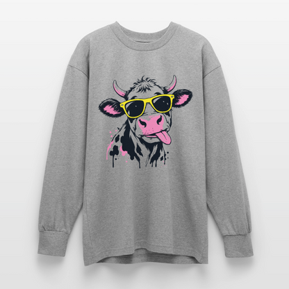 Street Cow Design – Oversized Langarmshirt - Grau meliert
