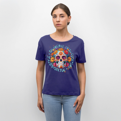 Sugar Skull Blumen Design – Relaxed Rundhals Frauen Bio-T-Shirt - Dämmerung
