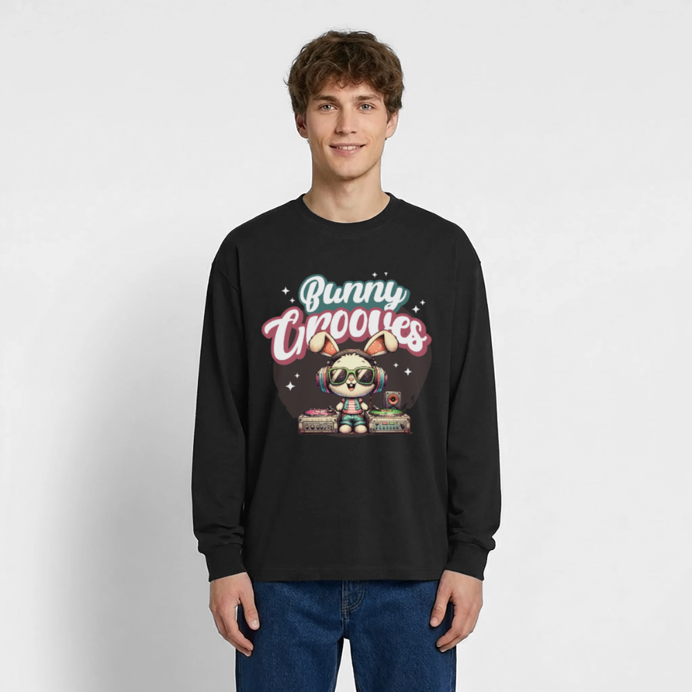 Bunny Grooves Design – Oversized Langarmshirt - Schwarz