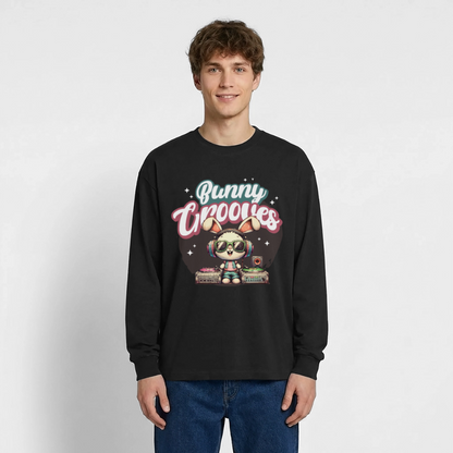 Bunny Grooves Design – Oversized Langarmshirt - Schwarz