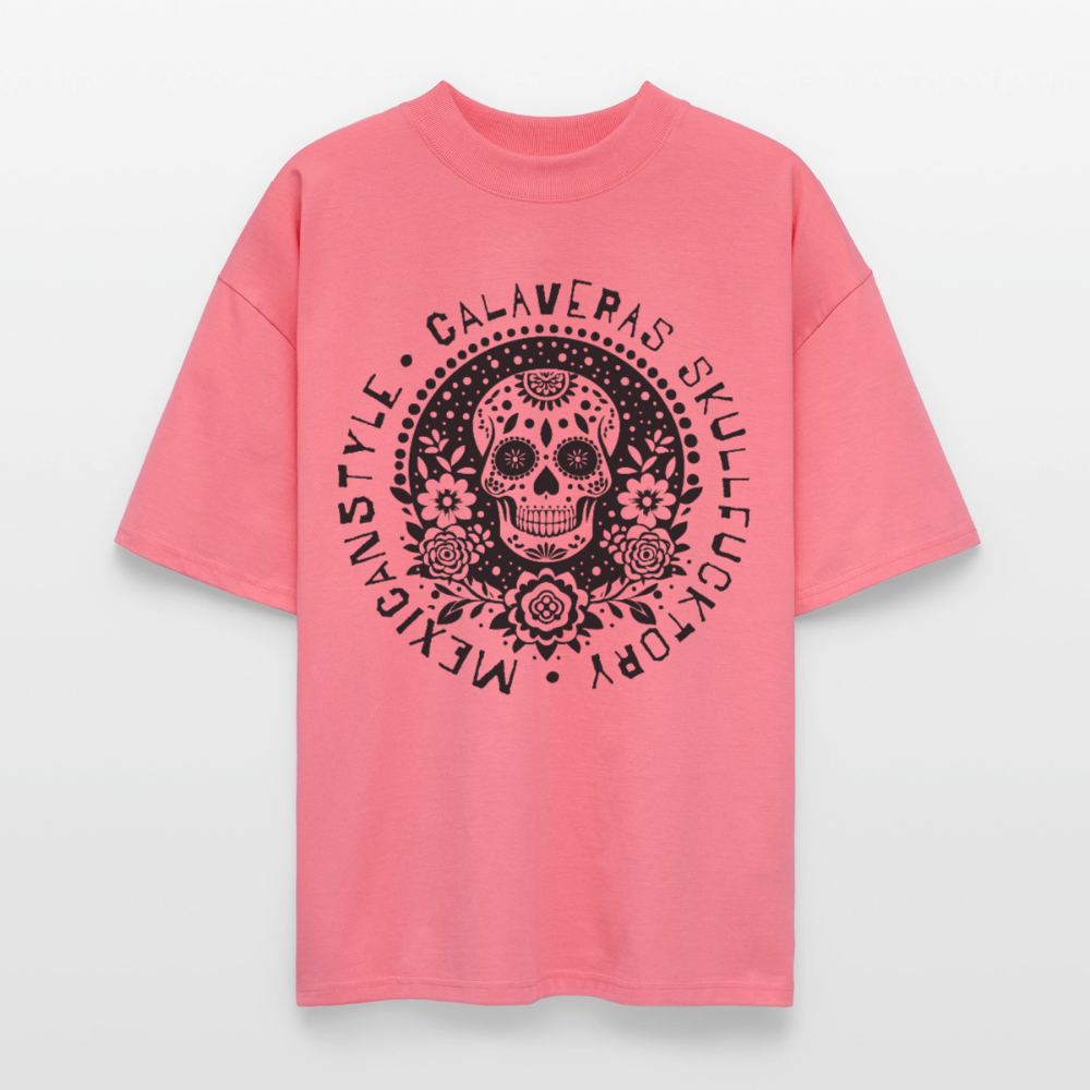 Sugar Skull Black Design - Oversized Unisex Bio T-Shirt - Pink 