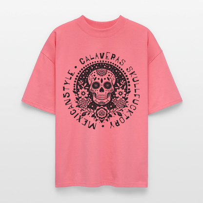 Sugar Skull Black Design - Oversized Unisex Bio T-Shirt - Pink 