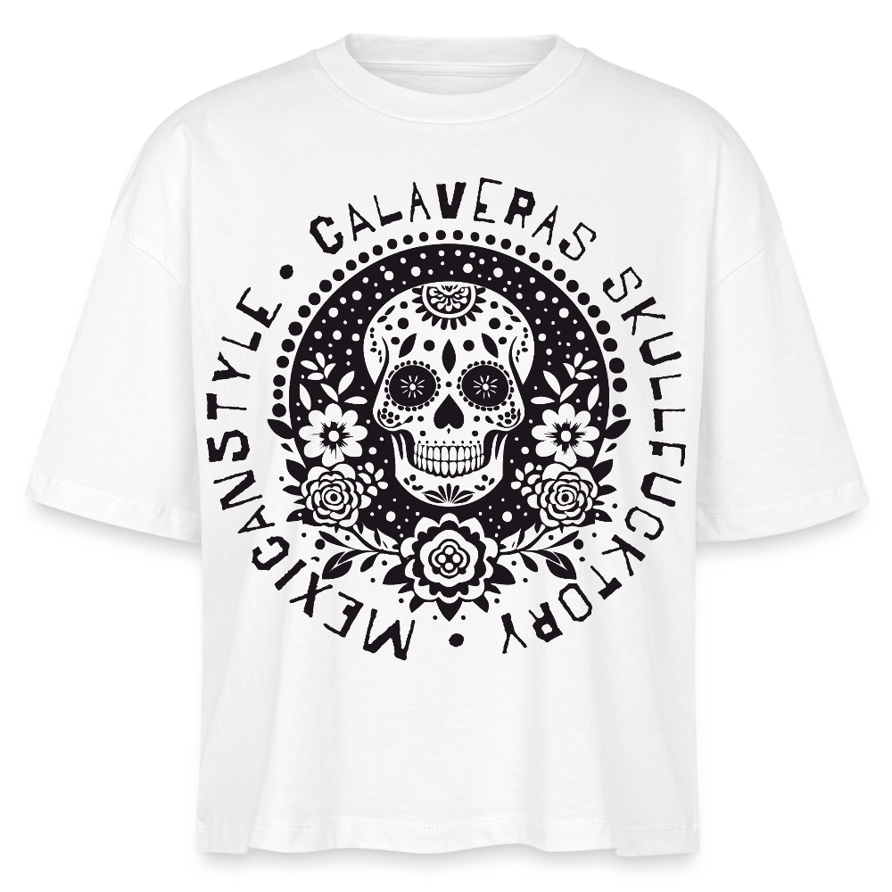Sugar Skull Black Design – Frauen Boxy Bio-T-Shirt - Weiß