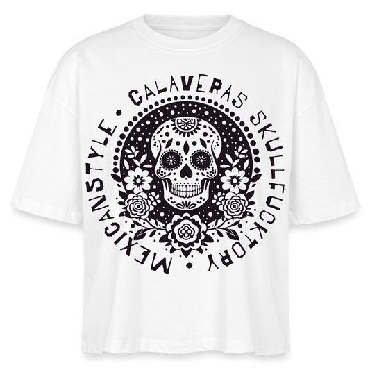 Sugar Skull Black Design – Frauen Boxy Bio-T-Shirt - Weiß
