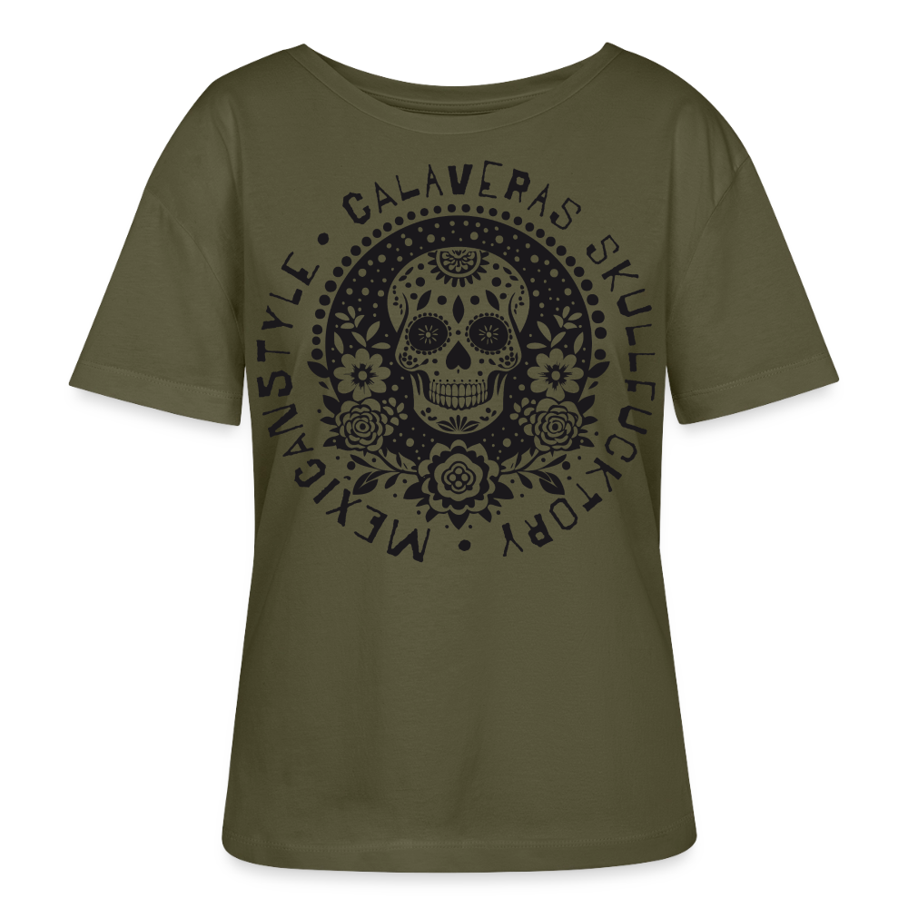 Sugar Skull Black Design - Rundhals Frauen Bio-T-Shirt - Khaki