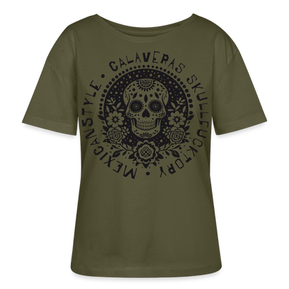 Sugar Skull Black Design - Rundhals Frauen Bio-T-Shirt - Khaki